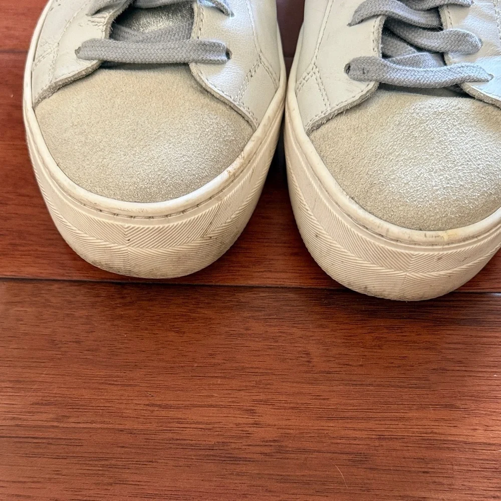 P448 John Low Top Sneakers White Leather Grey Suede Metallic Accents Size 41